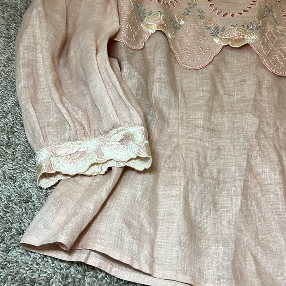 Vintage Cloak of Many Colors 100% Linen Embroidered Blouse 12 Prairie Feminine - Picture 12 of 16